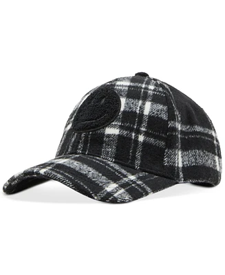 Steve Madden Women's Smiley Face Patch Plaid Baseball Cap