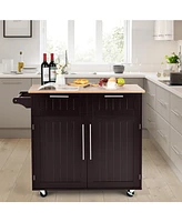 Heavy Duty Rolling Kitchen Cart with Tower Holder and Drawer-Brown