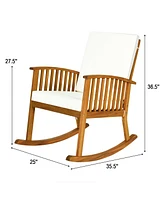 Outdoor Acacia Wood Rocking Chair with Detachable Washable Cushions