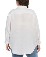 Rafaella Plus 100% Linen Easy Long Sleeve Button-Down Shirt