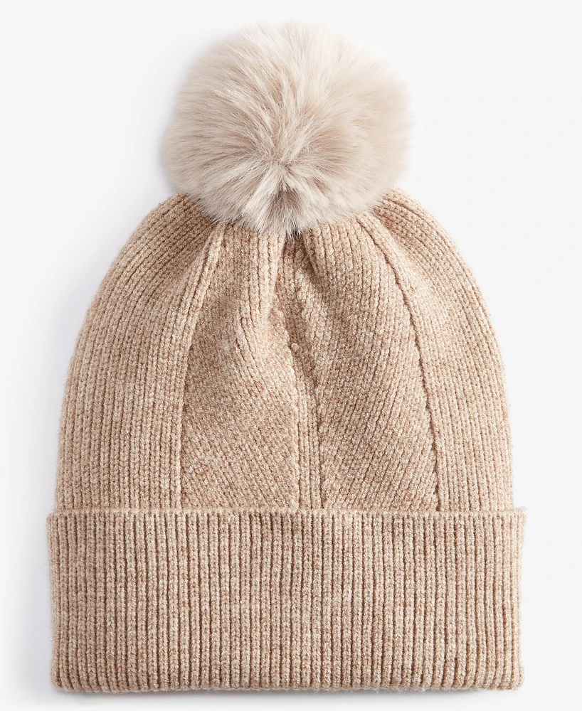 On 34th Women's Multi-Stitch Faux-Fur Pom Beanie, Created for Macy's