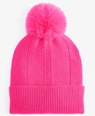 On 34th Women's Multi-Stitch Faux-Fur Pom Beanie, Created for Macy's