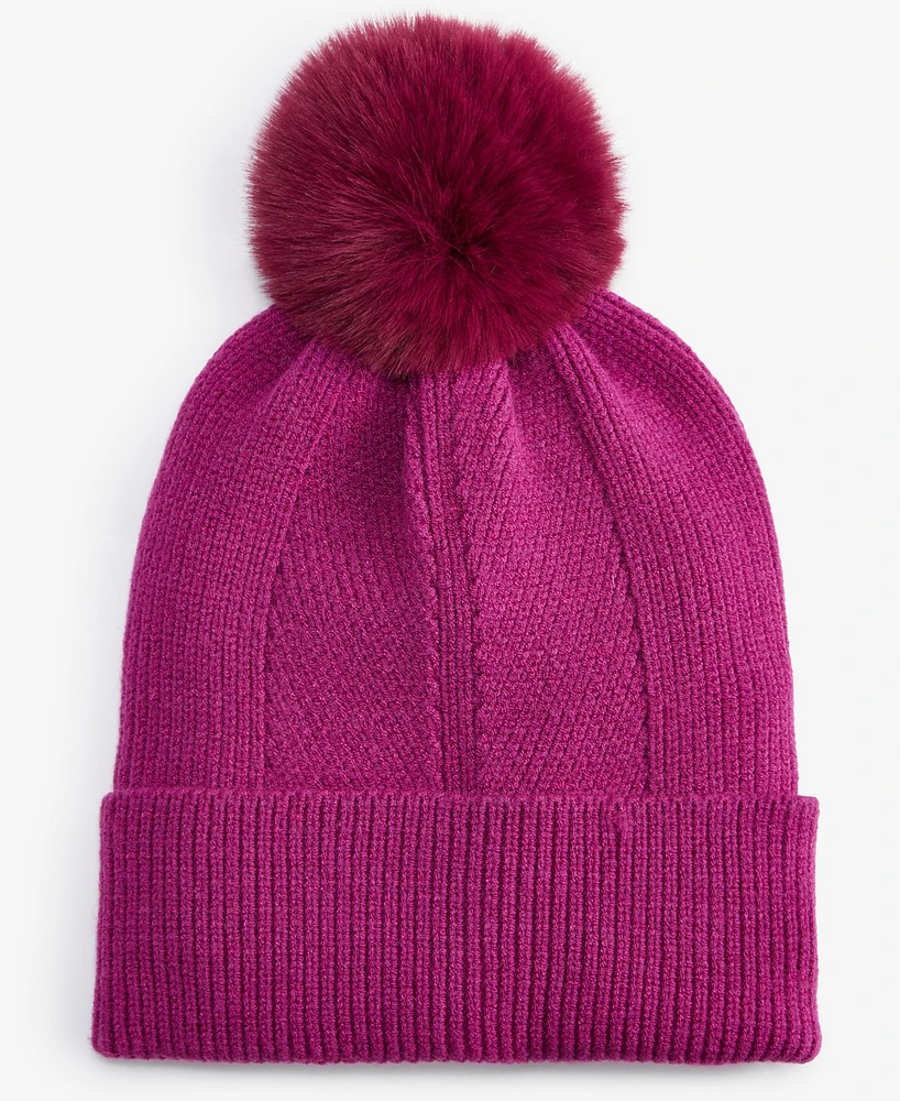 On 34th Women's Multi-Stitch Faux-Fur Pom Beanie, Created for Macy's