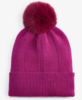 On 34th Women's Multi-Stitch Faux-Fur Pom Beanie, Created for Macy's