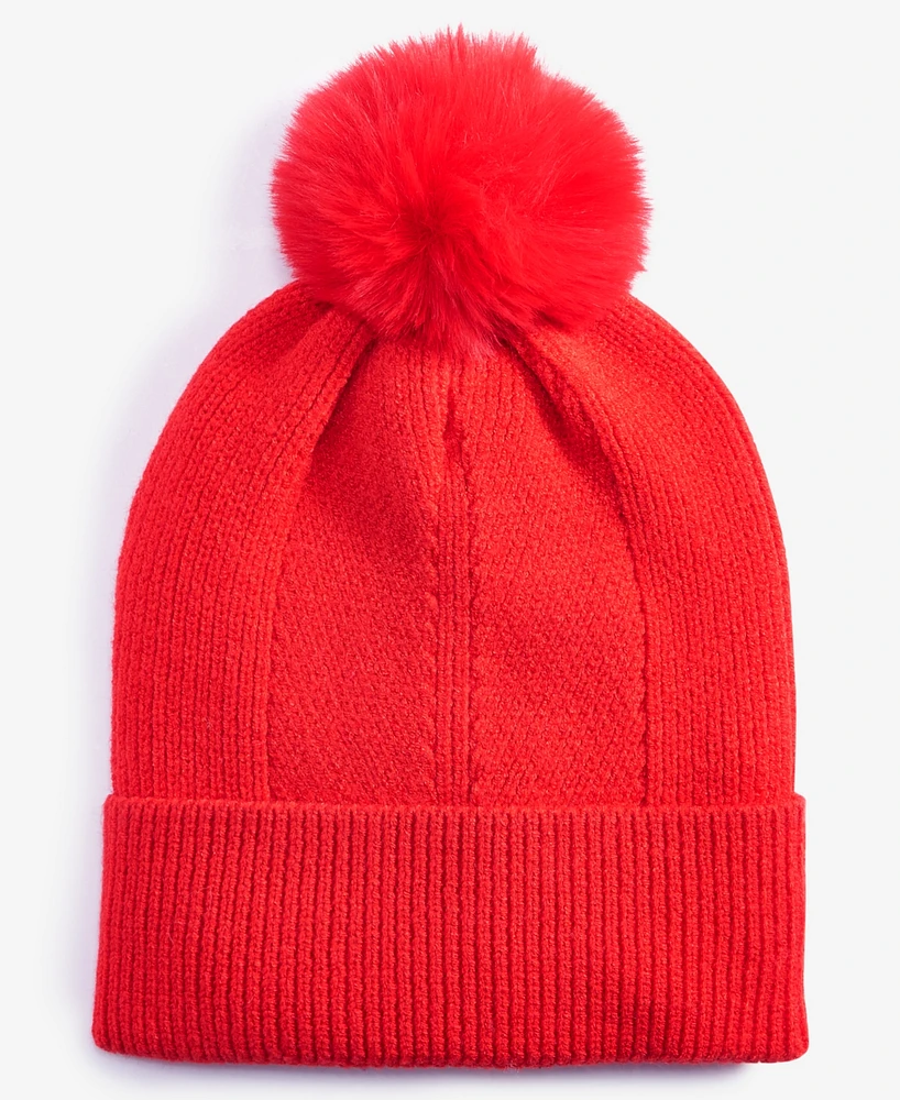 On 34th Women's Multi-Stitch Faux-Fur Pom Beanie, Created for Macy's