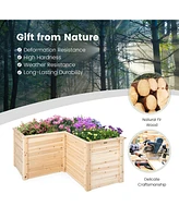 Costway L-Shaped Deep Root Planter Box Wooden Raised Garden Bed with Open-Ended Base