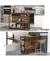 Sugift Kitchen Island with 4-Tier Storage Shelf and Long Footrest for Home