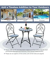 2 Pieces Patio Folding Mosaic Bistro Chairs with Blue Floral Pattern