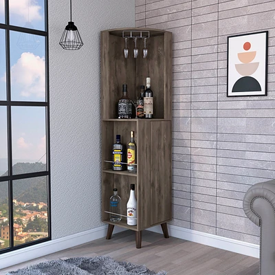 Fm Furniture Quinn Corner Bar Cabinet, Two External Shelves, One Drawer, Two Interior Shelves