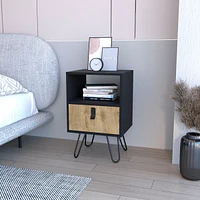 Fm Furniture Kimball Nightstand, Ample Storage Design with Hairpin Legs, Drawer an Open Shelf