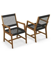Set of 2 Patio Acacia Wood Dining Chairs with Armrests for Lawn Yard