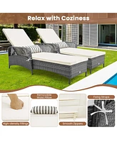 Inolait Outdoor Chaise Lounge Chair Recliner with 6-Level Backrest Cushion and Pillow