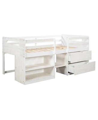 Streamdale Furniture Twin Size Loft Bed With Two Shelves And Two Drawers