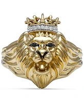 Men's White & Black Diamond Three-Dimensional Lion & Crown King Ring (1/10 ct. t.w.)