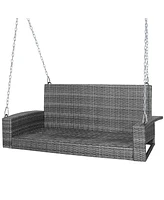 Slickblue 2-Person Patio Pe Wicker Hanging Porch Swing Bench Chair Cushion 800 Pounds