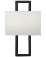Modena Modern Art Deco Wall Sconce Lighting Black Hardwired 15 1/2" High Fixture Silvery Faux Silk Half Rectangular for Bedroom Bathroom Bedside Livin