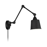 Mendes Modern Industrial Swing Arm Adjustable Wall Mounted Lamps Set of 2 Black Metal Plug-In Down Light Fixture Bedroom Bedside House Reading Living