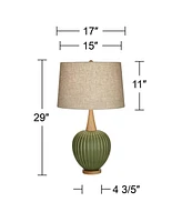 Sevilla 29" Tall Mid Century Modern End Table Lamp Green Ceramic Single Living Room Bedroom Bedside Nightstand House Office Home Reading Kitchen Entry