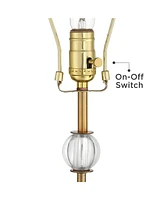 Halston Modern Art Deco Style Buffet Table Lamp 32 1/2" Tall Skinny Brass Gold Metal Crystal Ball Accent Off White Fabric Drum Shade Decor for Living