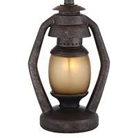 Horace Rustic Farmhouse Table Lamps 25.25" High Full Size Set of 2 with Nightlight Miner Lantern Brown Oatmeal Tapered Drum Shade for Living Room Bedr