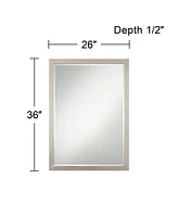 Metzeo Rectangular Vanity Decorative Wall Mirror Modern Sleek Brushed Nickel Metal Frame Beveled Glass 26" Wide for Bathroom Bedroom Living Room Home