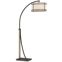 Franklin Iron Works Gentry Industrial Rustic Farmhouse Arc Floor Lamp 71 1/2" Tall Oil Rubbed Bronze 2-Light Oatmeal Fabric Drum Shade for Living Room