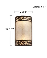 Natural Mica Rustic Wall Mount Light Fixture Walnut Brown Metal Iron Scroll 12 1/2" Curved Sconce Decor for Bedroom Bathroom Bedside Living Room Home