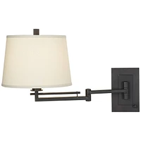 Easley Modern Swing Arm Adjustable Wall Lamp with Cord Matte Bronze Brown Plug-In Light Fixture Dimmable Fabric Drum Shade for Bedroom Bedside Living