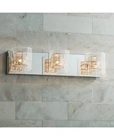 Possini Euro Design Wrapped Wire Modern Wall Light Polished Chrome Silver Metal Hardwired 22" Wide 3-Light Fixture Clear Glass Cylinder Shade for Bath