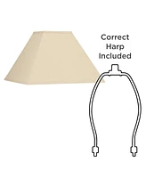 Beige Linen Medium Square Lamp Shade 6" Top x 16" Bottom x 12" Slant x 10" High (Spider) Replacement with Harp and Finial - Springcrest