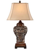 Leaf work Vase 32 1/2" Tall Large Traditional End Table Lamp Brown Wood Finish Single Tan Rectangular Shade Living Room Bedroom Bedside Nightstand Hou