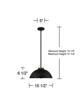 Possini Euro Design Janie Black Gold Pendant Light 15.50" Wide Modern Industrial Dome Metal Shade Fixture for Dining Room House Foyer Kitchen Entryway