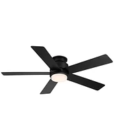 Casa Vieja 52" Grand Palm Modern Outdoor Hugger Ceiling Fan with Dimmable Led Light Remote Control Matte Black White Opal Glass Damp Rated for Patio E