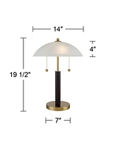 Orbital Mid Century Modern Desk Lamp 19 1/2" High Brown Wood Gold Metal White Frosted Glass Dome Shade for Bedroom Living Room Nightstand Bedside Nigh