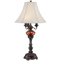 Rhys Traditional Style Table Lamp 34" Tall English Bronze Brown Tortoise Shell Glass Off White Bell Shade Decor for Living Room Bedroom House Bedside