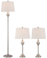 Mason Traditional 3 Piece Table Floor Lamp Set Brushed Nickel Metal White Drum Shade Decor for Living Room Bedroom House Bedside Nightstand Home Offic