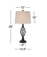 Annie Traditional Rustic Farmhouse Table Lamps 28" Tall Full Size Set of 2 Bronze Iron Scroll Tapered Cream Drum Shade for Living Room Bedroom House B