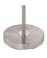 Caper Modern Floor Lamp with Tray Usb and Ac Power Outlet on Table Glass 60.5" Tall Satin Nickel White Fabric Drum Shade for Living Room Reading House