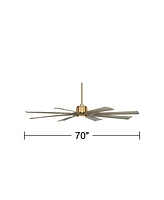 70" Defender Modern Outdoor Ceiling Fan with Dimmable Led Light Remote Control Soft Brass Weathered Oak Blades Damp Rated for Patio Exterior House Por