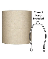 Set of 2 Hardback Tall Drum Lamp Shades Oatmeal Beige Medium 14" Top x 14" Bottom x 15" High Spider with Replacement Harp and Finial Fitting