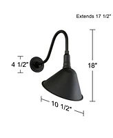 Neihart Industrial Barn Wall Light Sconce Black Hardwired 10 1/2" Fixture Curving Gooseneck Metal Arm for Bedroom Bathroom Vanity Reading Living Room