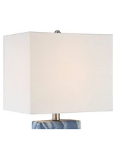 Connie Modern Table Lamps 25" Tall Set of 2 with Usb Charging Ports Blue Faux Marble White Rectangular Shade for Bedroom Living Room House Desk Bedsid