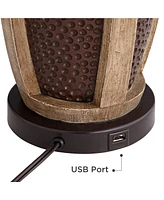 John Timberland Parker Rustic Farmhouse Table Lamps 28.5" Tall Set of 2 with Usb Port Hammered Oil Rubbed Bronze Wood Accents Oatmeal Tapered Drum Sha