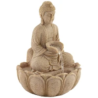 Calm Buddha Zen Outdoor Water Fountain with Light Led 14" High Faux Sandstone Resin Meditation Decor for Garden Patio Yard Home Lawn Porch House Relax