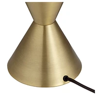 Elka Modern Glam Luxury Table Lamp 28" Tall Brass Golden Geometric Angular Metal White Drum Shade Decor for Bedroom Living Room House Home Bedside Nig
