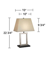 Modern Accent Table Lamp 22 3/4" High Brushed Nickel Open Geometric Metal Rectangular Linen Fabric Shade for Bedroom Living Room House Home Bedside Ni