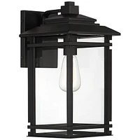 North House Mission Traditional Outdoor Wall Light Fixture Matte Black Metal 16" Clear Glass Shade for Exterior House Porch Patio Outside Deck Garage