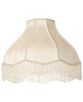 Springcrest 6" Top x 17" Bottom x 11" High x 12" Slant Lamp Shade Replacement Large Cream White Dome Traditional Fabric Fringe Floral Scalloped Spider