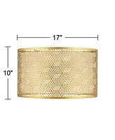 Gold Finish Laser Cut Metal Large Drum Lamp Shade 17" Top x 17" Bottom x 10" High (Spider) Replacement - Spring crest