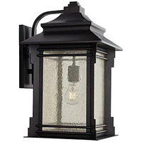 Hickory Point Farmhouse Rustic Mission Outdoor Wall Light Fixture Bronze Lantern 19" Frosted Cream Glass for Exterior House Porch Patio Outside Deck G